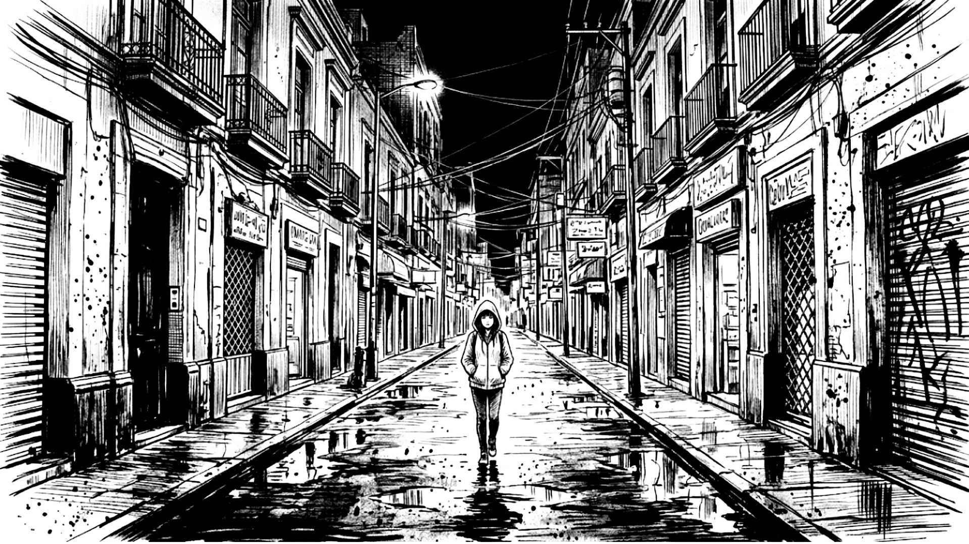 Portada de ejemplo: una chica camina sola por una calle de noche